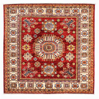 Isabelline Vintage Handmade 5X5 Red And Ivory Anatolian Caucasian Tribal Distressed Area Rug