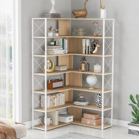 17 Stories 7-Tier Bookcase Home Office Bookshelf, L-Shaped Corner Bookcase with Metal Frame