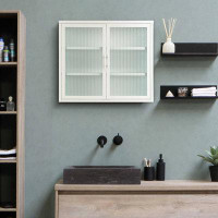 Ebern Designs Retro Style Haze Double Glass Door Wall Cabinet With Detachable Shelves