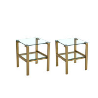 Mercer41 Wilian Glass 4 Legs End Table Set with Storage