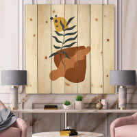 East Urban Home Elementary Shapes With Abstract Flowers Plants VI - Modern Print On Natural Pine Wood