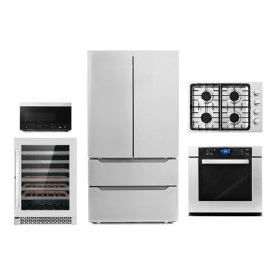 Cosmo 5 Piece Kitchen Package with French Door Refrigerator 30"" Gas Cooktop & Wall Oven in Refrigerators