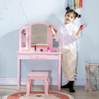 Kids Dressing Table Set 27.5" x 13.3" x 40.4" Pink