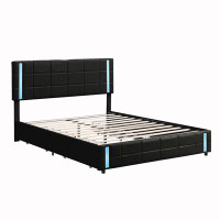 Ivy Bronx Queen Size Upholstered Platform Bed With LED Lights