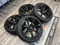 18x9.0 Gloss Black Wheels 5x114.3 and All Season Performance Tires 245/40R18 - SUBARU WRX STI