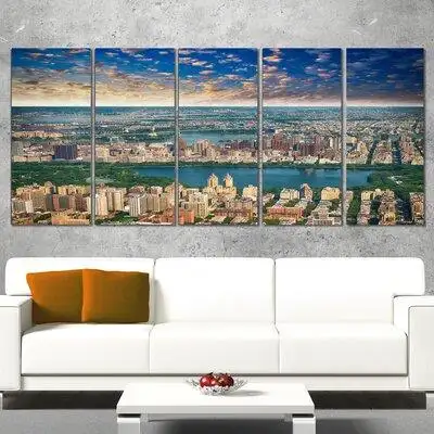 Design Art Aerial View of Central Park 5 Piece Wall Art on Wrapped Canvas Set