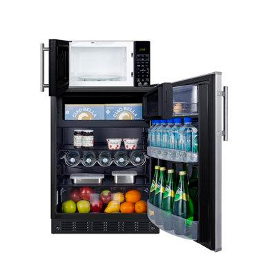 Summit Appliance Summit 24" Wide Black Microwave/Stainless Steel Door Refrigerator-Freezer Combination with Allocator in Refrigerators