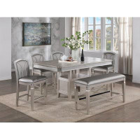 Rosdorf Park Verona Silver Modern Faux Leather Seat Rectangular Counter Height Dining Room Set