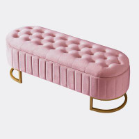 Mercer41 Upholstered Storage Bench with Button-Tufted, Metal Legs