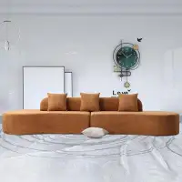 Latitude Run® Modern Minimalist 130.5" Curved Terrycloth Fabric Sofa With Three Pillows