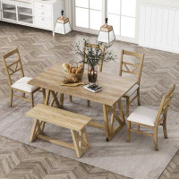 Gracie Oaks 6-Piece Dining Table Set With 4 Upholstered Dining Chairs And Solid Wood Bench-29.7"H x 59"L x 35.4"W