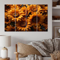 August Grove Orange Sunflowers Sunlit Sunflowers I - Floral Wall Decor - 4 Panels