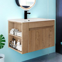 Ebern Designs Compact Wall-Mounted Bathroom Vanity with Adjustable Shelf