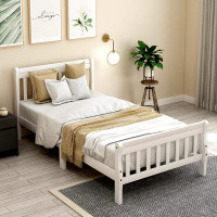 Alcott Hill Wood Platform Bed Twin Bed Frame Panel Bed Mattress Foundation Sleigh Bed White