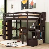 Harriet Bee Helson Kids Twin 6 Drawers Wood Loft Bed with Built-in Desk and Shelves