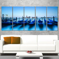 Made in Canada - Design Art Venice Gondolas at Blue Sunset 5 Piece Wall Art on Wrapped Canvas Set