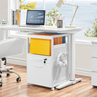 Inbox Zero Inbox Zero White File Cabinets Industrial Office File Cabinet Mobile Filing Cart With Open Storage Shelf, Woo