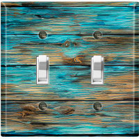 WorldAcc Metal Light Switch Plate Outlet Cover (Blue Wood Fence Brown - Double Toggle)