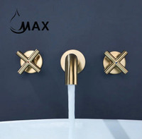 Wall Mounted Bathroom Faucet Double Handle With Rough-in Valve Brushed Gold Finish