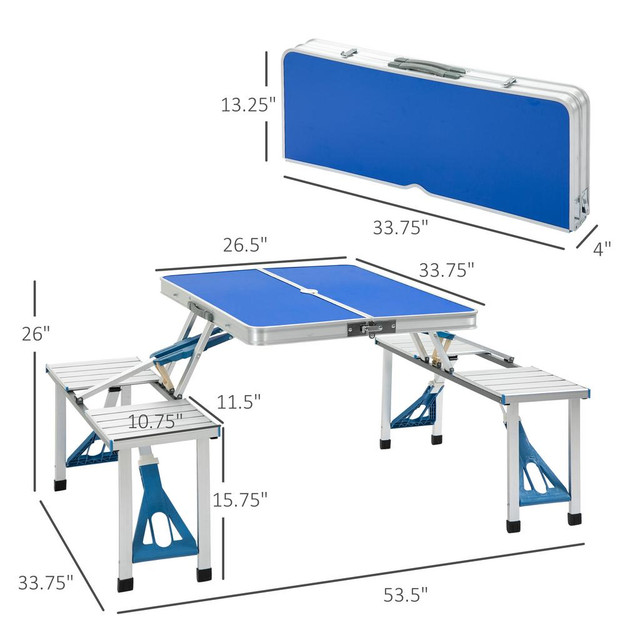 Folding Camping Table And Chair Set 53.5" x33.7" x26" Blue in Fishing, Camping & Outdoors - Image 3