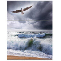 Design Art Seagull over Stormy Waves - 3 Piece Graphic Art on Wrapped Canvas Set