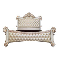 Plethoria Casada Beige And Antique Pearl Panel Bed With Nailhead Trim