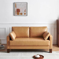 Vonanda 56'' Faux LeatherLoveseat, 2 Seater Sofa with Thick Cushion and Wooden Legs, for loft, Tan