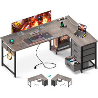 YIBAOGE Modern L-Shaped Computer Desk With Multiple Storage, Power Outlet, And Host Stand
