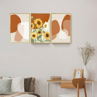 Rosalind Wheeler Sunflower Wall Art - 3 Piece Picture Aluminum Frame Print Set On Canvas, Wall Decor For Living Room Bed