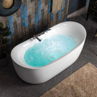 WoodBridge 72" x 35.4" Whirlpool Water Jetted & Air Bubble Heated Soaking Combination Bathtub with Tub Filler