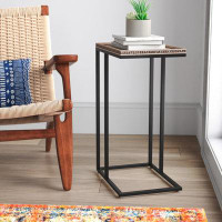 Mistana™ Edmundson Farmhouse C Table Couch End Table, Distressed Beaded Edge Tray Top Snack Side Table