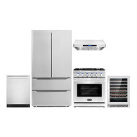 Cosmo 5 Piece Kitchen Package with 30" Freestanding Gas Range  30" Under Cabinet Hood 24" Built-in Fully Integrated Dish