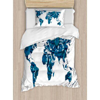 Ambesonne World Map Lilac Flowers Covered Earth Continents Unusual Eco Plants Globe Display Duvet Cover Set