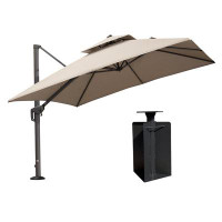 Arlmont & Co. Arlmont & Co. 120'' Outdoor Double Top Square Deluxe Patio Umbrella with Base in Ground