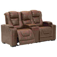 Red Barrel Studio Power Recliner Loveseat With Console And Adjustable Storage Headrest, Brown