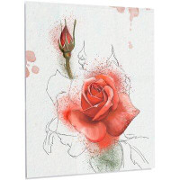Made in Canada - Design Art Floral 'Red Watercolor Rose' Painting Print on Metal
