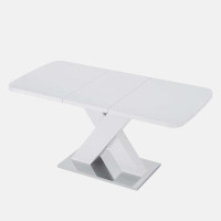 Ivy Bronx Modern Square Dining Table, Stretchable, White Table Top+MDF X-Shape Table Leg