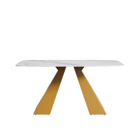 Mercer41 70.87"Modern Artificial Stone White Curved Golden Metal Leg Dining Table-Can Accommodate 6-8 People