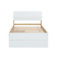 Red Barrel Studio Modern Twin Bed Frame With Twin Trundle For White High Gloss Headboard And Footboard With Washed White