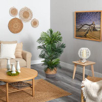 Primrue 4ft. Areca Artificial Palm Tree in Boho Chic Handmade Cotton & Jute Woven Planter UV Resistant (Indoor/Outdoor)