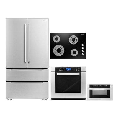 Cosmo 4 Piece Kitchen Package with French Door Refrigerator & 30" Electric Cooktop & Wall Oven in Refrigerators