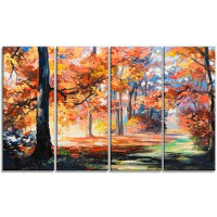 Made in Canada - Design Art Fall Trail in Forest Landscape 4 Piece Wrapped Canvas Oil Painting Print Set on Canvas