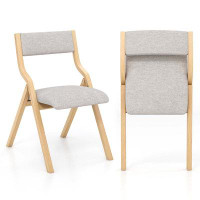George Oliver 17 Storeys Folding Dining Chair Set Of 2 Wooden Upholstered Modern Linen Fabric Padded Seat