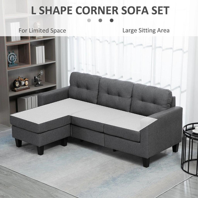 L-SHAPED SOFA, CHAISE LOUNGE, FURNITURE, 3 SEATER COUCH WITH SWITCHABLE OTTOMAN, CORNER SOFA WITH THICK PADDED CUSHION F in Couches & Futons - Image 4