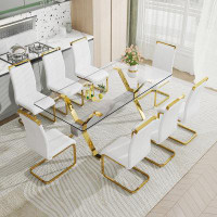 Everly Quinn 1 Table And 8 Chairs. Modern, Simple And Luxurious Tempered Glass Rectangular Dining Table And Desk With 8
