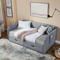Red Barrel Studio Upholstery Daybed with Trundle and Two Storage Drawers, Flat Arms with Pocket