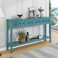 Ceballos Rustic Entryway Console Table, 60" Long Sofa Table With Two Different Size Drawers And Bottom Shelf For Storage