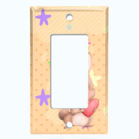 WorldAcc Metal Light Switch Plate Outlet Cover (Cute Nursery Rabbit Cloud Heart Orange - Single Toggle)