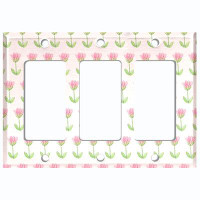 WorldAcc Metal Light Switch Plate Outlet Cover (Cute Pink Tulips Garden White - Single Toggle)