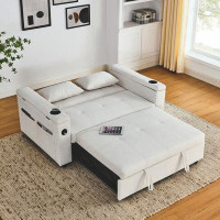 surfree 54" Pull-Out Sleeper Sofa Bed Double Seat Recliner Sofa With Side Pockets And Lumbar Pillow